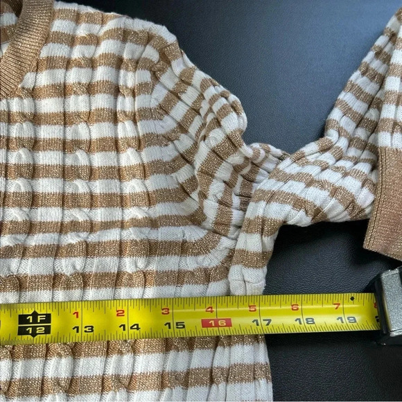 Talbots Women's Small Sweater Gold Stripe Wool Blend Metallic Preppy Holiday - Picture 11 of 16